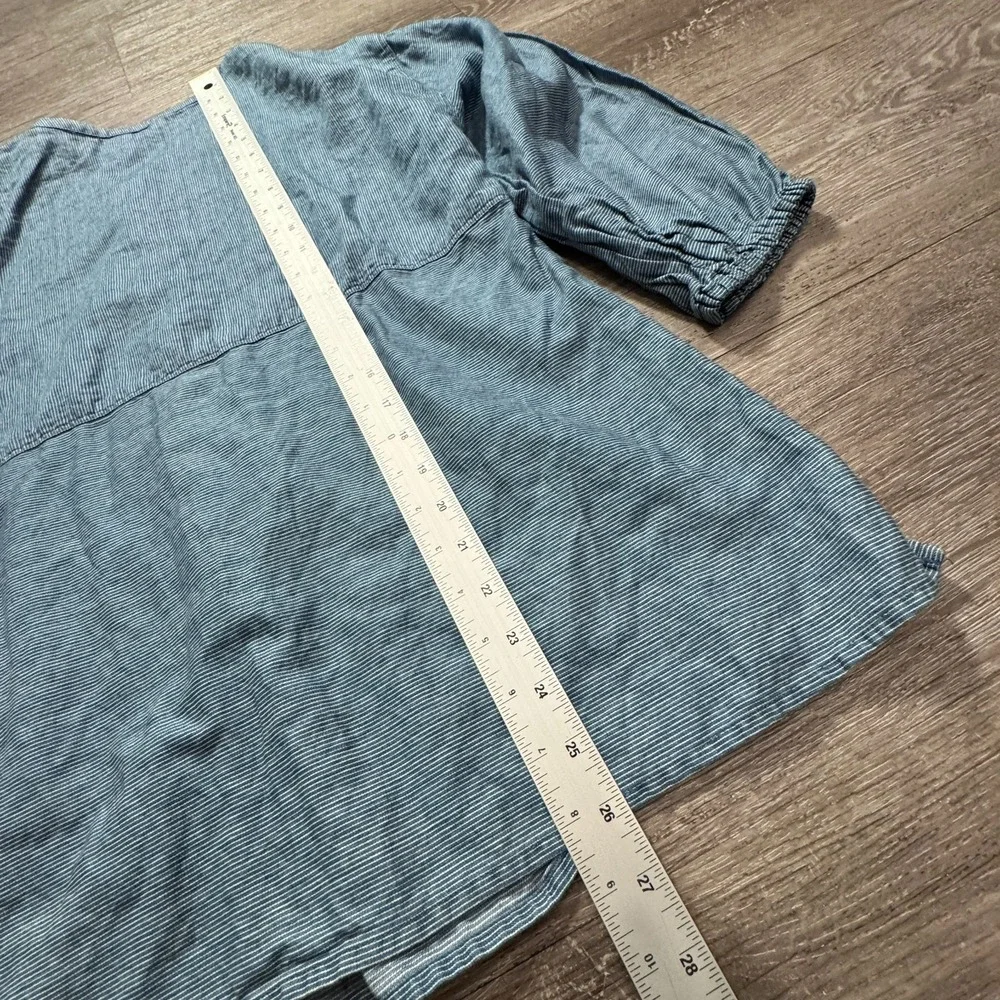 Lucky Brand Top Womens Medium Blue Chambray Denim Tunic Top Blouse Peasant Adult